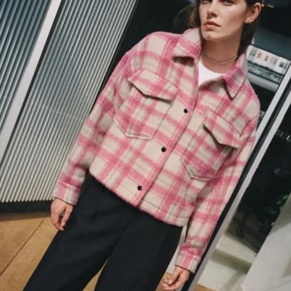Zara Pink and Cream Checkered Jacket - Picture 2 of 2